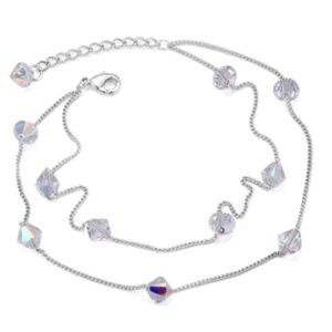 Bicone Crystal Dual Strand Anklet with Swarovski Crystals in AB